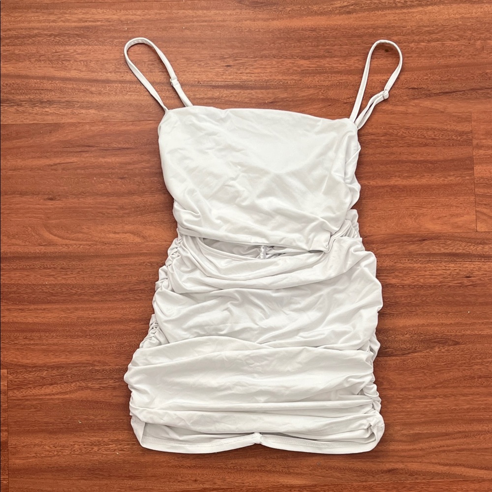 White Ruched Mini Dress